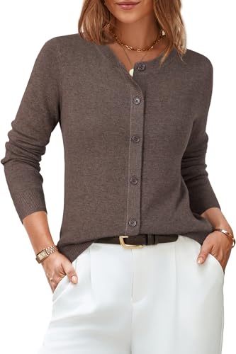 Arach&Cloz Women's Cardigan Sweaters Business Casual Tops Coffee S