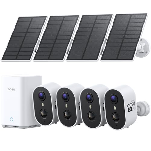 aosu 2K Solar Security Cameras Wireless Outdoor System, 4-Cam-Kit