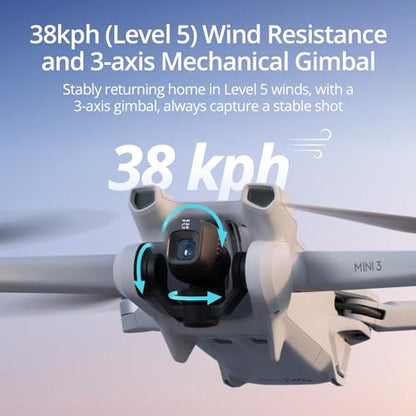 DJI Mini 3, Lightweight 3x Mechanical Gimbal Mini Camera Drone with 4K HDR Video, 38-min Flight Time, up to 32800ft (10km) Video Transmission, True Vertical Shooting, GPS Auto Return Integrated