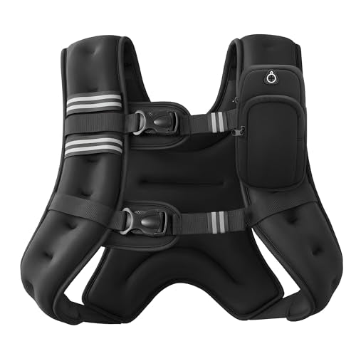ZELUS Weighted Vest, 6lb/8lb/12lb/16lb/20lb/25lb/30lb Weight Vest with Reflective Stripe for Workout, Strength Training, Running, Fitness, Muscle Building, Weight Loss, Weightlifting, Black(20 lb)