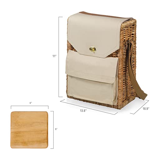 PICNIC TIME Corsica Wine and Cheese Picnic Basket - Wine Tote Bag - Gift for Wine Lovers, (Beige Canvas), 12 x 7 x 17