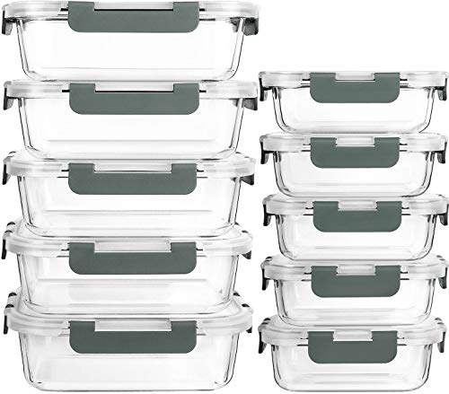 [10-Pack] Glass Meal Prep Containers with Lids, MCIRCO Food Storage Containers with Snap Locking Lids, Airtight Lunch Containers, Microwave, Oven, Freezer and Dishwasher