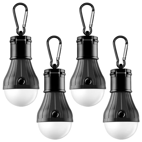 FLY2SKY Portable LED Tent Lamp Emergency Lights with Hook, Hurricane Bulb Lantern Equipment for Camping, Hiking, Backpacking, Fishing Outage, Multicolor, 4 Pack