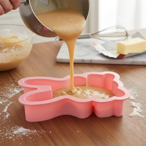 SiliFine 4 Packs Easter Silicone Molds Bunny Cake Pans Bunny Chocolate Molds Cute Rabbit Baking Pans Non-stick Silicone Trays for Baking Easter Day Party Baby Shower Birthday Cake Desserts Giant Gummy