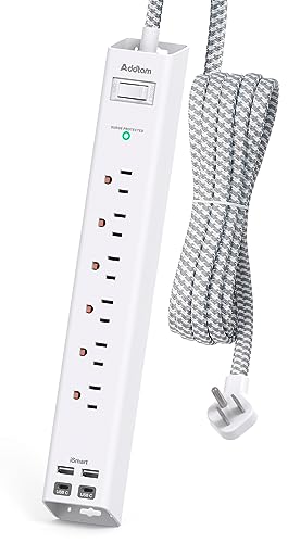 Power Strip Surge Protector with USB C - Flat Plug Extension Cord