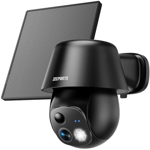Solar Security Cameras Wireless Outdoor, 2K Pan/Tilt 360 View Solar/Battery Powered WiFi Cameras for Home Security with AI Motion Detection, Spotlight, 2-Way Audio, Siren, IP65, SD/Cloud Storage