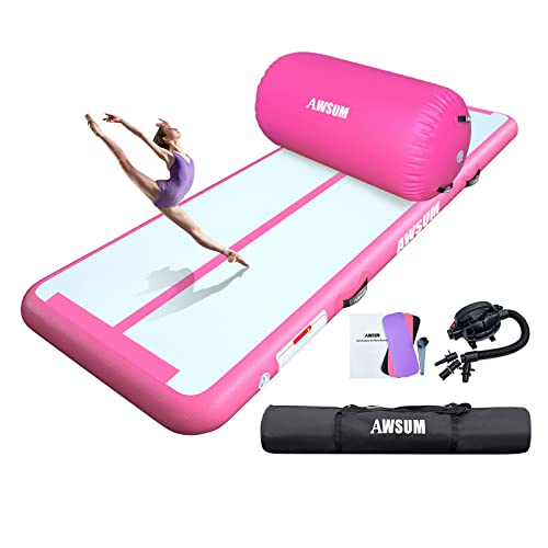 AWSUM 10ft Tumbling Mats with Roller Inflatable Gymnastics Mat Tumble Track with Electric Pump for Home Use/Gym