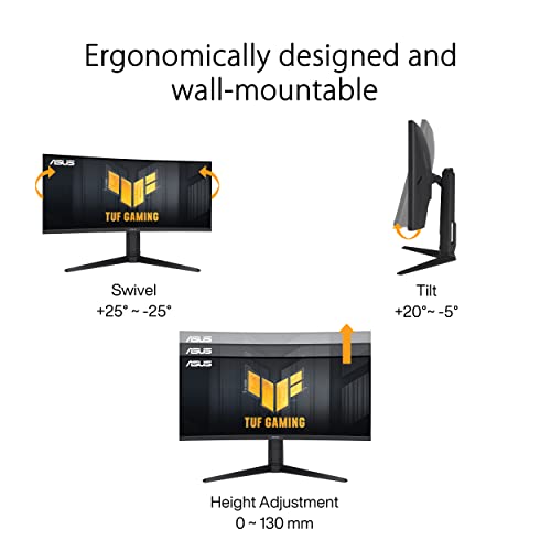 ASUS TUF Gaming 34” 1440P 1500R Curved Monitor (VG34VQL3A) - QHD (3440 x 1440), 180Hz, 1ms, Extreme Low Motion Blur, Freesync Premium Pro, 125% sRGB, DisplayHDR 400, Height Adjustable, 3 year warranty