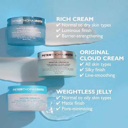 Peter Thomas Roth | Water Drench® Hyaluronic Cloud Cream Hydrating Refillable Moisturizer | Hyaluronic Acid Cream For All Skin Types, Line-Smoothing, Fragrance-Free