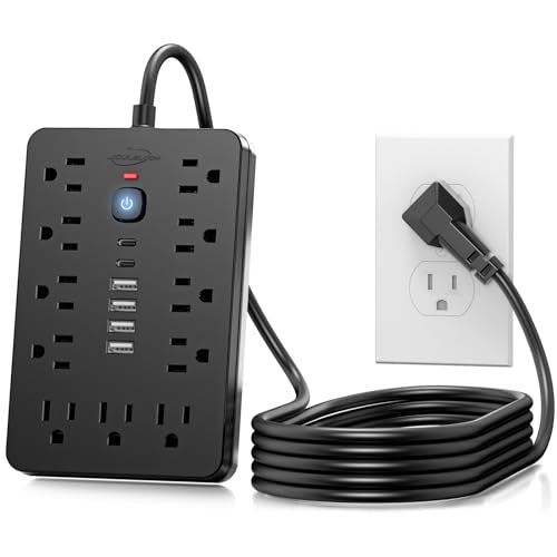 6 FT Flat Plug Surge Protector Power Strip, 11 AC Outlets with 6 USB Ports