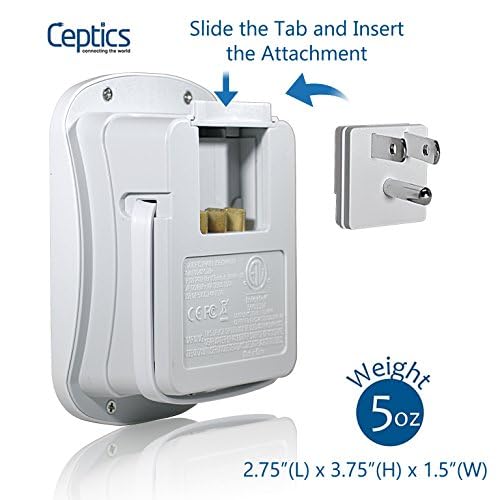 Ceptics Universal Travel Adapter Kit - 2 USB, USB-C Cord+2 US Outlets QC 3.0, Surge Protection, Plugs for Europe, UK, China, Australia, Japan - Perfect for Laptop, Cell Phones, Cameras,Safe ETL Tested