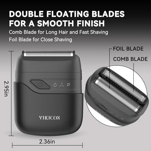 VIKICON® Electric Foil Shavers for Men, Compact Travel Face Shaver, Mini Razor for Shaving Face, Portable On-The-Go Shaver w/Dual Floating Blades, Close Shave Stubble Trimmer USB-C, Gifts for Dad Him