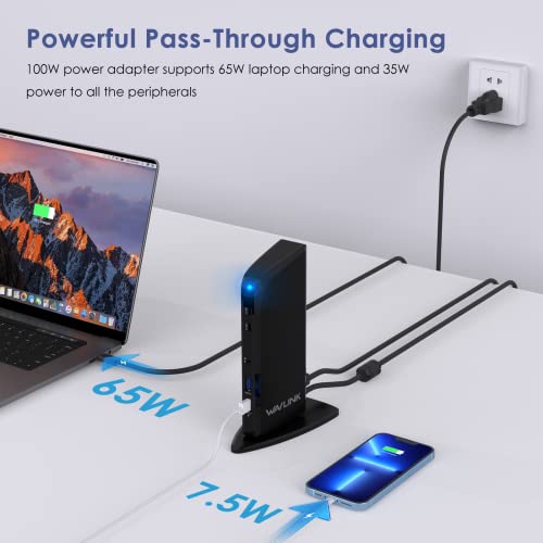 WAVLINK USB C Docking Station Triple Monitor with 65W PD Charging for Specific Windows and Mac USB C and Thunderbolt 3 Systems (2 HDMI, DVI,6 USB 3.0 Ports, Gigabit Ethernet, Audio Jack, 100W USB PD)