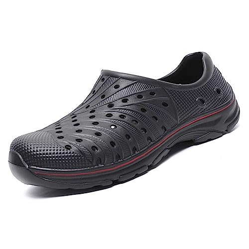 Garden Clogs for Men - Summer Slip-on Rubber Sandals, Quick Dry Sneakers, Breathable, Anti-Slip, Plastic, Pool Beach Yard Gardening Shoes, Black, Size 47