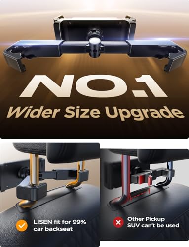 LISEN Tablet iPad Holder for Car Mount Headrest Must Have, iPad Car Holder Back Seat Travel Accessories Long Road Trip Essentials for Kids Black