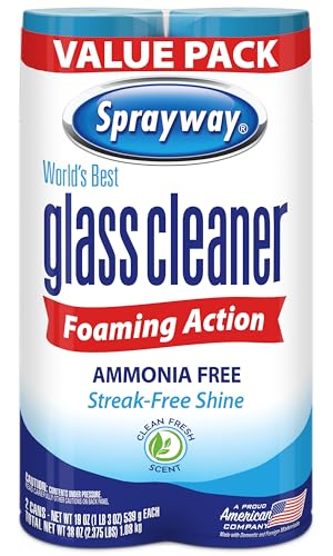 Sprayway Glass Cleaner Foaming Aerosol Spray, 19oz, Pack of 2 | Ammonia-Free, Streakless, Fast-Acting