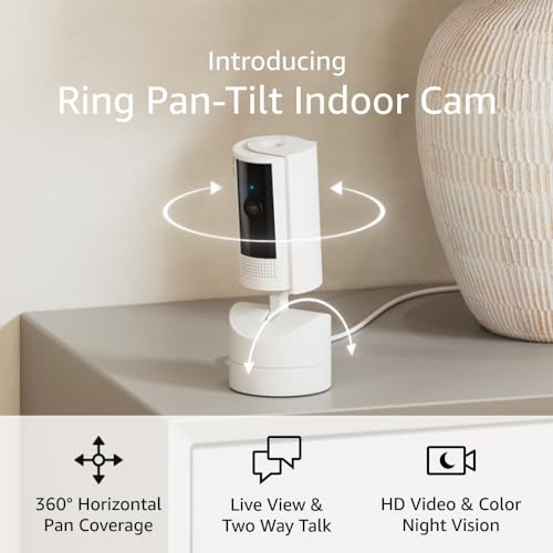 Introducing Ring Pan-Tilt Indoor Cam | See all around with 360° pan coverage, HD video, plus Two-Way Talk (2024 release) | White