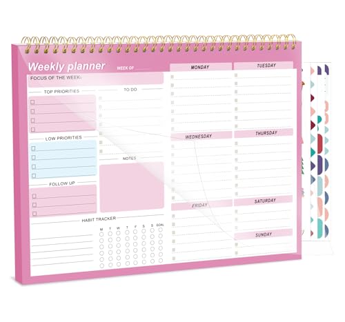 Thboxes Weekly Desk Planner, 52 Sheets, 8.5x11 In To Do List Notepad, Pink