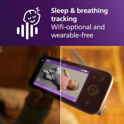 Philips Avent Premium Connected Baby Monitor, with 1080p Camera and App, SenseIQ Sleep and Breathing Rate Tracking, Cry Detection and Translation, Day and Night View, Two-way True Talk Back, SCD973/37