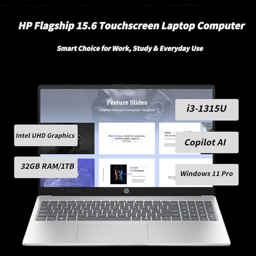 HP Flagship Touchscreen Laptop Computer - 15.6" HD Display, Intel 13th Core i3-1315U CPU, Up to 4.5GHz, Intel UHD Graphics, AI Copilot, Wifi6, Win11 Pro for Business & Student(32GB RAM, 1TB SSD)