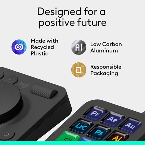 Logitech MX Creative Console, 9 Customizable LCD Keys, Stream Deck Accessories,Connectivity Technology USB-C, Control Dial for Graphic Design, Zoom, Spotify - Graphite, 3-Month Adobe Cloud Membership