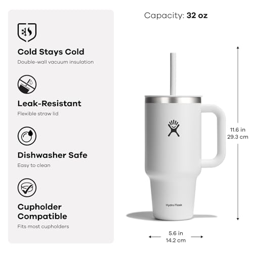 Hydro Flask 32 Oz Travel Tumbler with Handle, Lid and Straw - Insulated Stainless Steel in Sandy