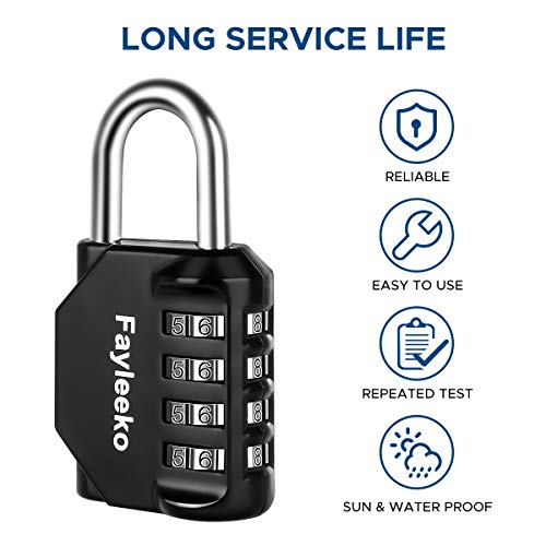 Fayleeko Combination Lock, 4 Digit Padlock for School Gym Sports Locker, Fence, Toolbox, Case, Hasp Cabinet Storage (2 Pack, Black)