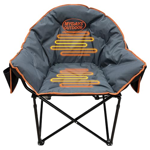MYDAYS OUTDOOR Oversized Heated Camping Chair for Adults,(No Power Bank) Heavy Duty Camping Chairs,Heated Chairs Outdoor Sports,W/3 Control Levels for Back & Seat(Grey)
