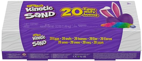 Kinetic Sand, 20-Pack Eggs, Easter Basket Stuffers, Includes 3.3lbs (3 Colors) Moldable Play Sand for Egg Hunts, Sensory Toys, Party Favors & Goodie Bags