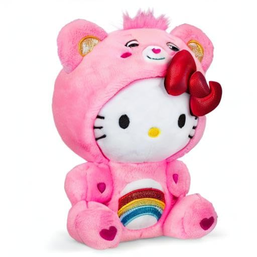 Care Bears Hello Kitty Dressed As Cheer Bear 8" Fun-Size Plush - Soft, Huggable Bestie! – Good for Girls and Boys, Employees, Collectors, Ages 4+