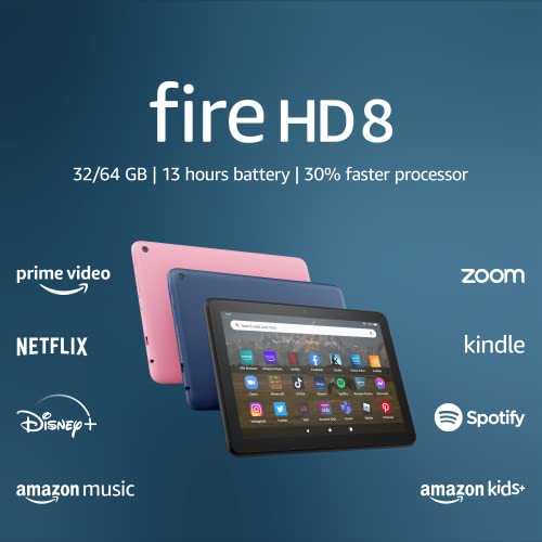 Amazon Fire HD 8 tablet, 8” HD Display, 64 GB, 30% faster processor, designed for portable entertainment, (2022 release), Black