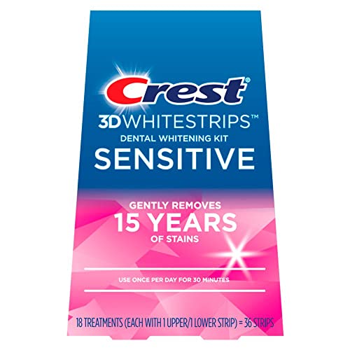 Crest 3D Whitestrips Sensitive At-home Teeth Whitening Kit, 18 Treatments, Gently Removes 15 Years of Stains