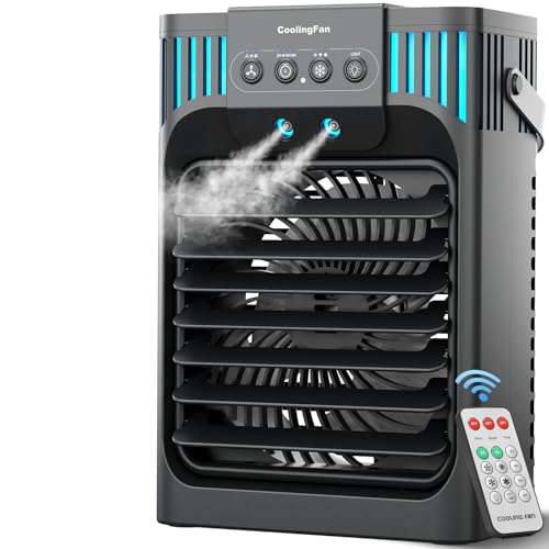 Portable air conditioners with remote control, silent with 3 speeds, cooling fan of 1200 ml Personal Air Cooler Fan with 3 Mist, 7 Night Light, 8H Timer, Small Air Conditioner for Bedroom Office