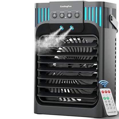 Portable air conditioners with remote control, silent with 3 speeds, cooling fan of 1200 ml Personal Air Cooler Fan with 3 Mist, 7 Night Light, 8H Timer, Small Air Conditioner for Bedroom Office