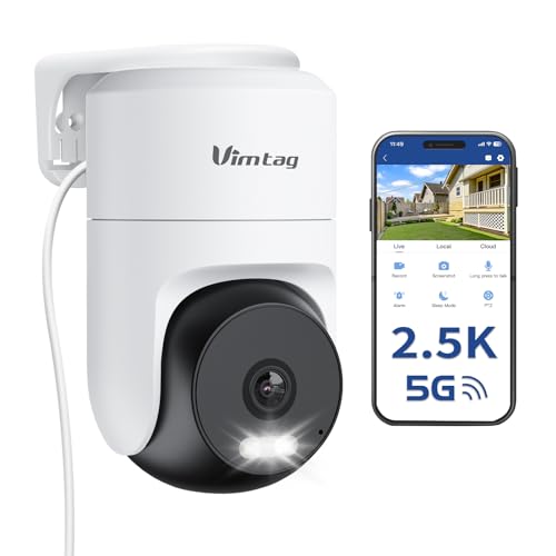 VIMTAG Pan/Tilt Outdoor Security Camera, 2.5K 4MP WiFi Home CCTV Camera, 360° View & Motion Tracking, Color Night Vision, 2-Way Audio, AI Detection Alarm, IP66, Cloud & SD Card Storage, Works w/Alexa