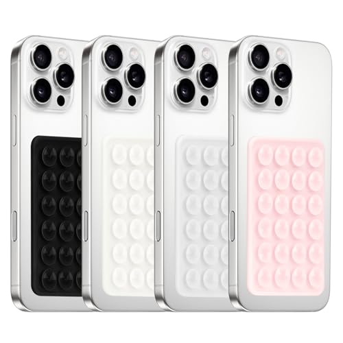 Yojaro 4Pack Silicone Suction Phone Case Mount, Silicon Adhesive Smartphones Stand Sticky, Hands-Free Phone Accessories Holder for Selfies and Videos (Black & White & Translucent & Light Pink)