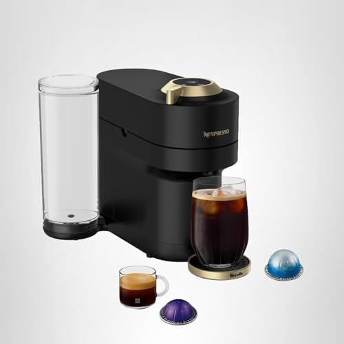 Nespresso Festive Vertuo Pop+ Coffee and Espresso Maker by Breville, Matte Black Gold