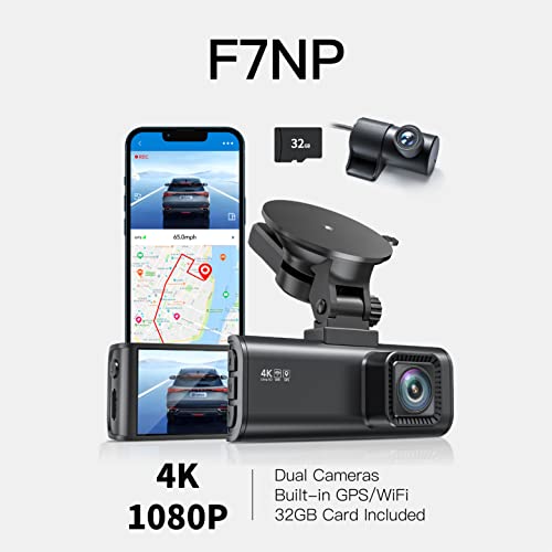 REDTIGER Dash Cam Front Rear, 4K/2.5K Full HD Dash Camera for Cars, Free 32GB Card, Built-in Wi-Fi GPS, 3.16” IPS Screen, Night Vision, 170°Wide Angle, WDR, 24H Parking Mode