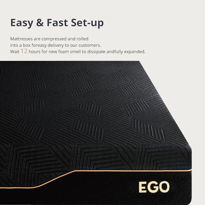 EGOHOME 14 Inch King Size Memory Foam Mattress for Back Pain, Cooling Gel Mattress Bed in a Box, Made in USA, CertiPUR-US Certified, Therapeutic Medium Mattress, 76x80x14 Black