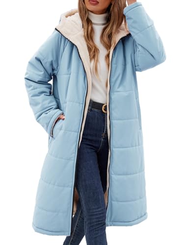 Yusongirl Womens Winter Long Coats Trendy Puffer Jacket Sherpa Fleece Lined Down Coat Long Sleeve Parka Oversized with Hood