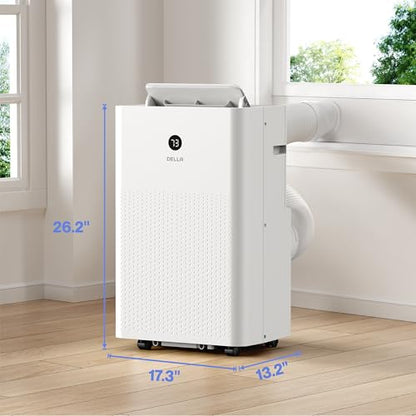 DELLA 14,000 BTU Portable Air Conditioner, Work with Alexa and WiFi, Cools Up To 800 Sq.Ft, Auto Swing, 3 Fan Speeds, Geo Fencing, Heat pump, Dehumidifier, with Remote Control & Window Kit