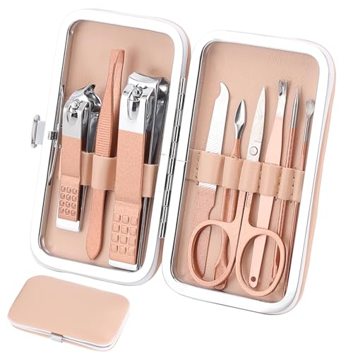 9 Pcs Manicure Pedicure Kit, Nail Clipper Personal Grooming Set, Care Gift | Professional set includes clippers, scissors, files & tweezers. Portable, ideal gift for family, wife, girlfriend & friends