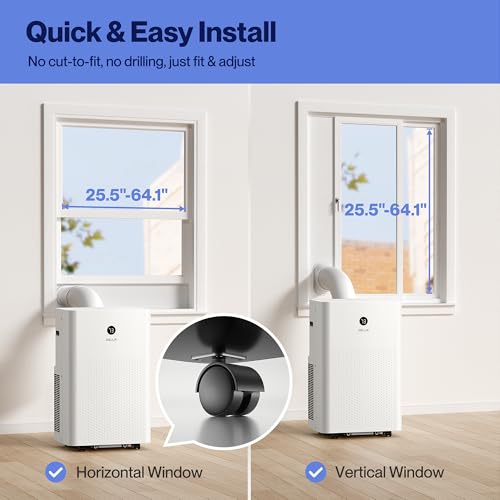 DELLA 14,000 BTU Portable Air Conditioner, Work with Alexa and WiFi, Cools Up To 800 Sq.Ft, Auto Swing, 3 Fan Speeds, Geo Fencing, Heat pump, Dehumidifier, with Remote Control & Window Kit