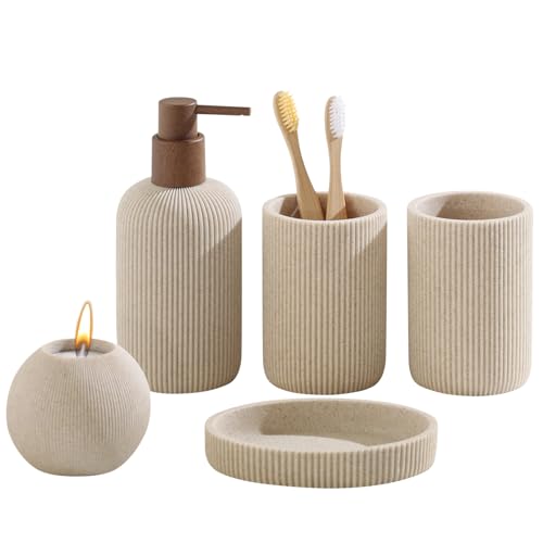 WUUAHOME Bathroom Accessories Set, 5 PCS Modern Bath Organizer, Beige
