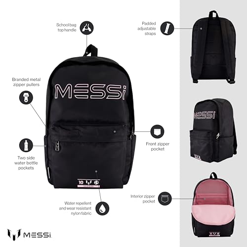 Messi Boys' Lifestyle Backpack Girls, Bookbag with Pockets & Adjustable Straps, Black/Pink, One Size