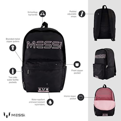 Messi Boys' Lifestyle Backpack Girls, Bookbag with Pockets & Adjustable Straps, Black/Pink, One Size