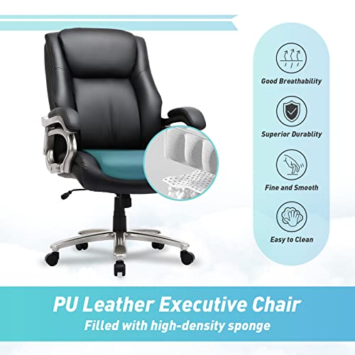 COLAMY Big & Tall Office Chair 400lbs Wide Seat- High Back PU Leather Executive Computer Desk Chair for Heavy People, Large Office Chair with Metal Base & Ergonomic Back Support- Black