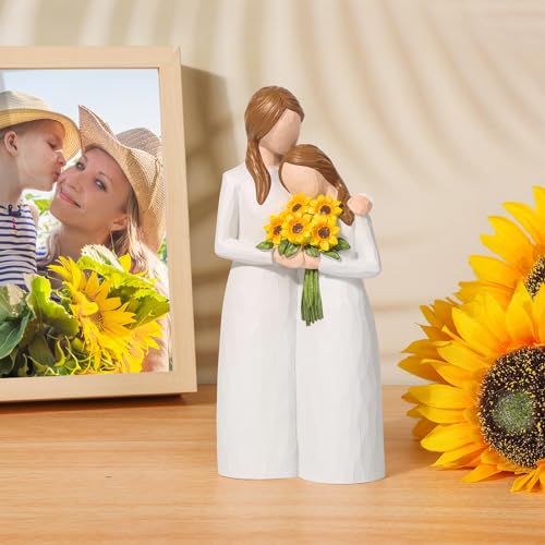 Yuideary Gifts for Mom, Sunflower Mother Daughter Figurines, Mother Daughter Gift Hand Painted Figure, for Christmas, Thanksgiving, Mother's Day or Birthday.