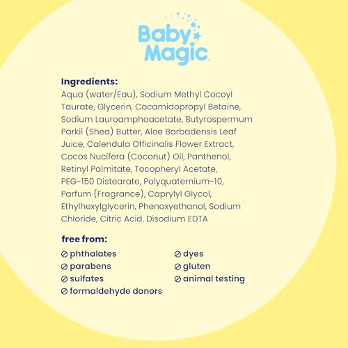 Baby Magic Gentle Hair & Body Wash | Tear-Free, Free of Parabens, Phthalates, Sulfates and Dyes, Calendula Oil & Coconut Oil, Soft Powder Scent, 9 Fl Oz