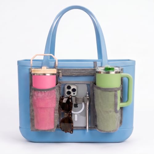 Simple Modern Bag Accessories for Bogg Bag, Mesh Divider Pouch with Zipper, Cup and Phone Holder for Stanley Tumblers, Storage Organizer for XL, Large and Medium Rubber Beach Totes